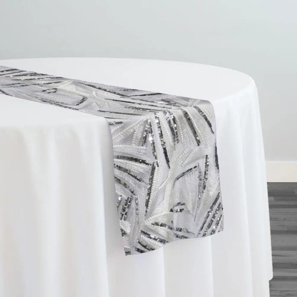 Sparkle Sequins Table Runner in Silver and White