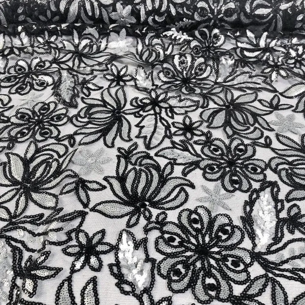Starlight Sequins Table Linen in Black and Silver