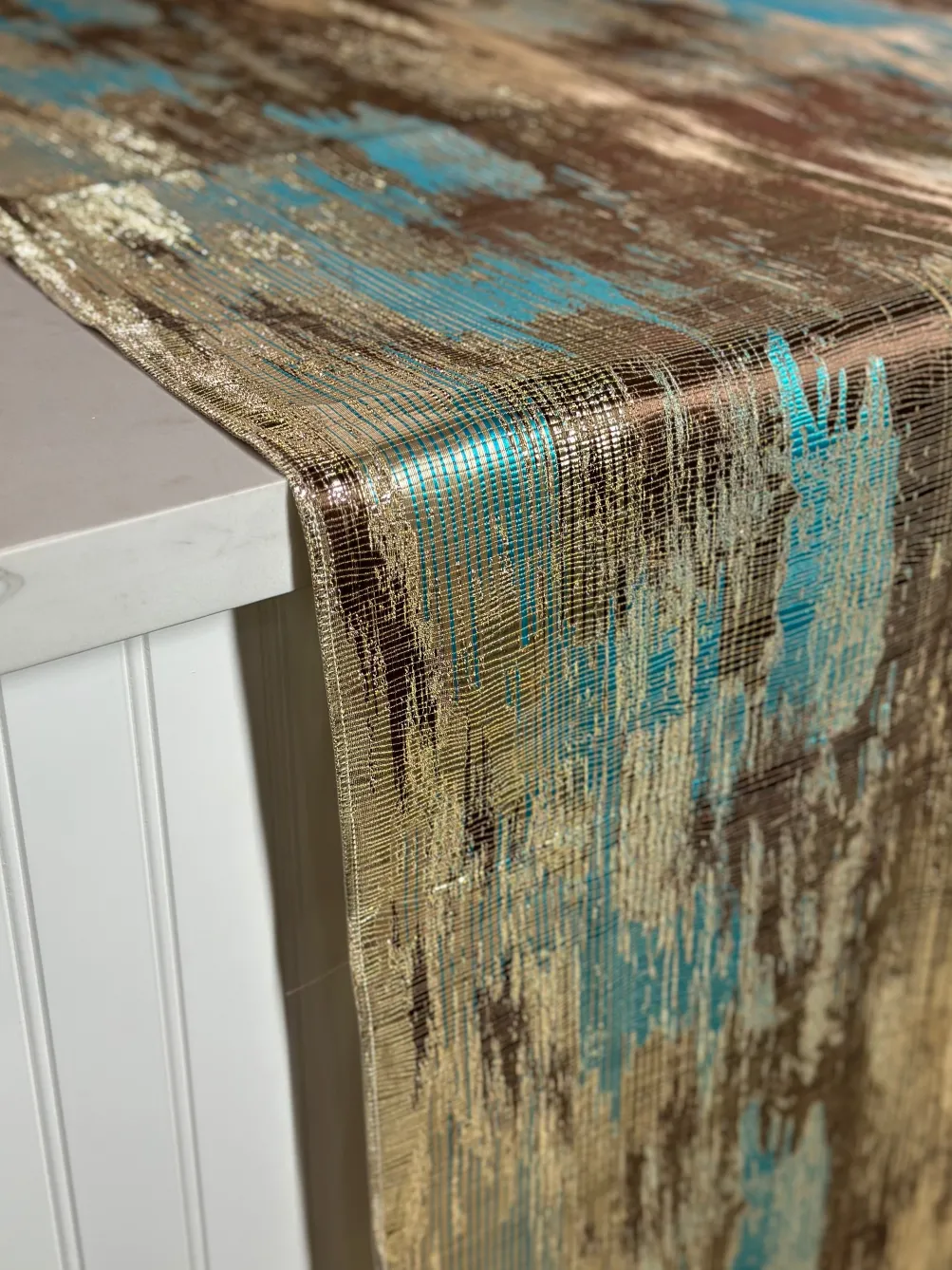 Static Jacquard Table Linen in Turquoise and Brown