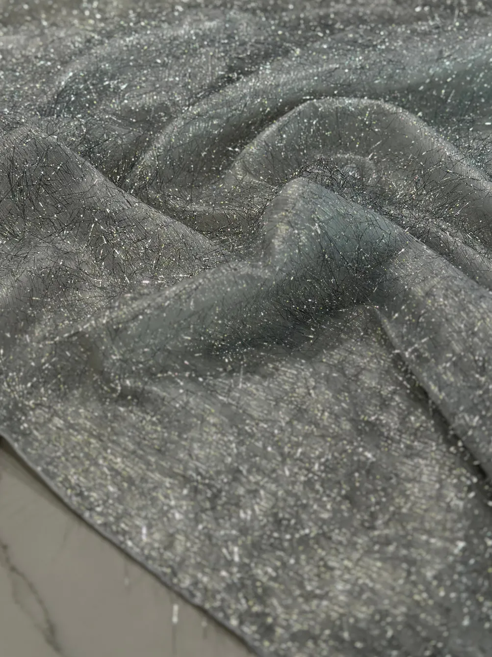 String Metallic Table Linen in White and Silver