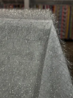 String Metallic Table Linen in White and Silver