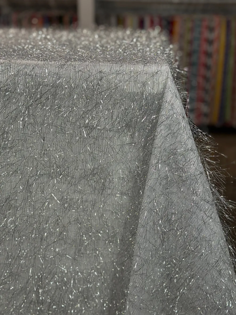 String Metallic Table Linen in White and Silver
