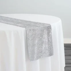 String Metallic Table Runner in White and Silver