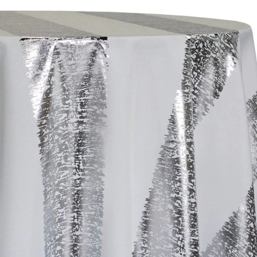 Stripe (Metallic Print) Table Linen in White and Silver