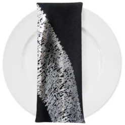 Stripe (Metallic Print) Table Napkin in Black and Silver