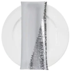 Stripe (Metallic Print) Table Napkin in White and Silver