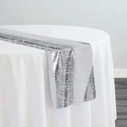 Stripe (Metallic Print) Table Runner in White and Silver