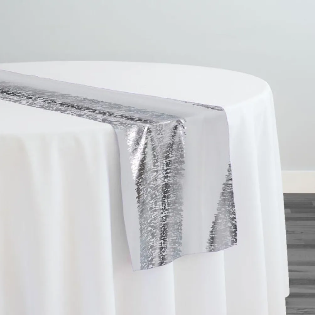 Stripe (Metallic Print) Table Runner in White and Silver