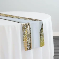 Stripe (Metallic Print) Table Runner in White and Gold