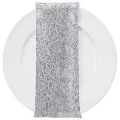 Swirl Chain Lace (w/ Poly Lining) Table Napkin in Silver