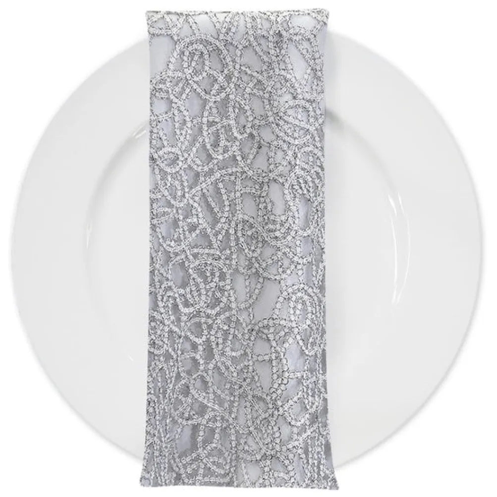 Swirl Chain Lace (w/ Poly Lining) Table Napkin in Silver
