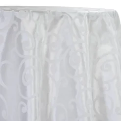 Swirl Flocking Taffeta Table Linen in White on White