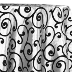 Swirl Flocking Taffeta Table Linen in Black on White