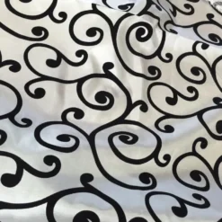 Swirl Flocking Taffeta Table Runner in Black on White