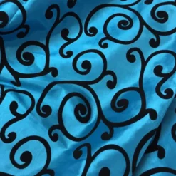 Swirl Flocking Taffeta Table Runner in Black on Turquoise
