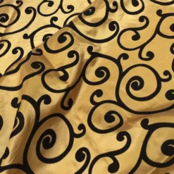 Swirl Flocking Taffeta Table Runner in Black on Gold