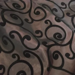 Swirl Flocking Taffeta Table Runner in Black on Brown