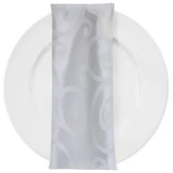 Swirl Flocking Taffeta Table Napkins in White