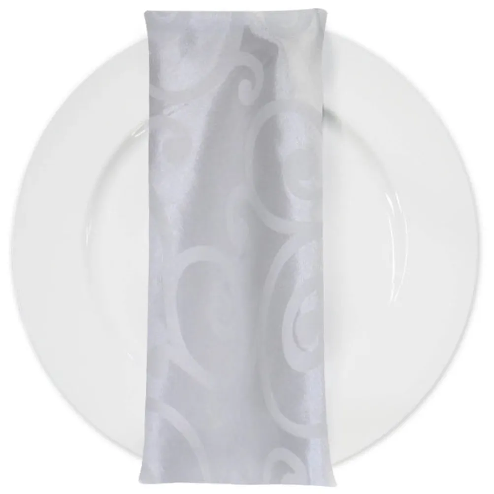 Swirl Flocking Taffeta Table Napkins in White