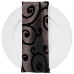 Swirl Flocking Taffeta Table Napkins in Black and Brown