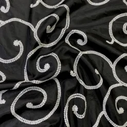 Swirl Sequins Taffeta Table Linen in White and Black