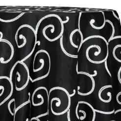 Swirl Sequins Taffeta Table Linen in White and Black
