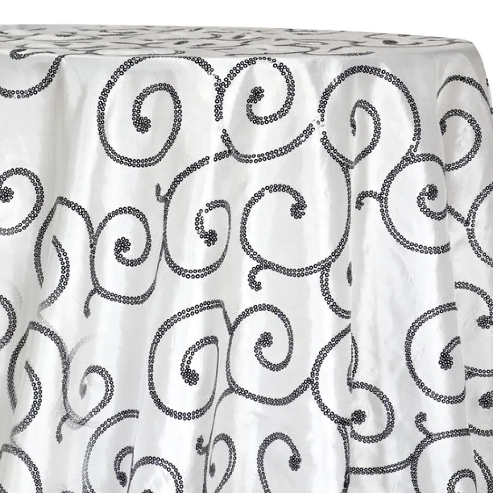 Swirl Sequins Taffeta Table Linen in Black and White