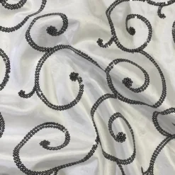 Swirl Sequins Taffeta Table Linen in Black and White