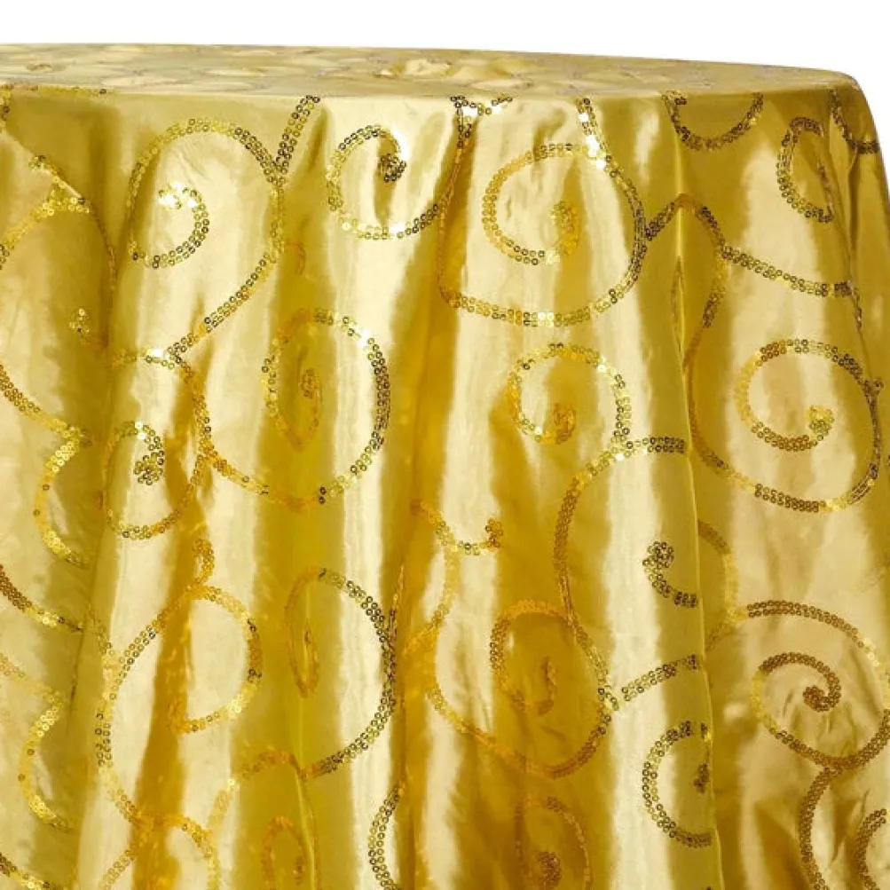 Swirl Sequins Taffeta Table Linen in Gold