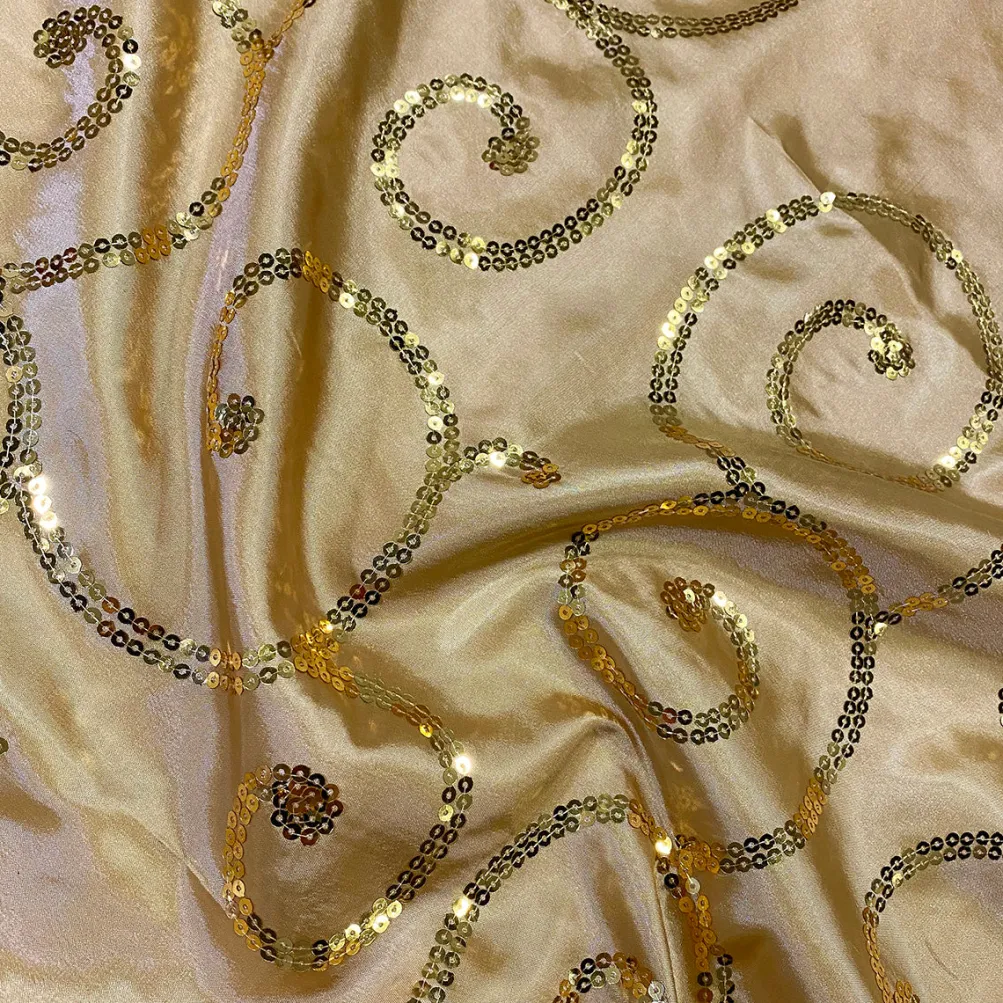 Swirl Sequins Taffeta Table Linen in Gold