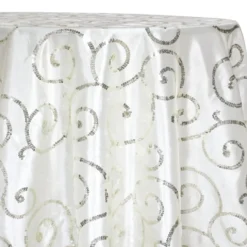 Swirl Sequins Taffeta Table Linen in Ivory