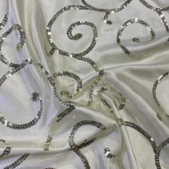 Swirl Sequins Taffeta Table Linen in Ivory