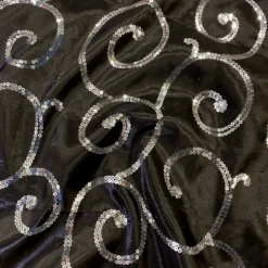 Swirl Sequins Taffeta Table Linen in Silver and Black