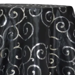Swirl Sequins Taffeta Table Linen in Silver and Black