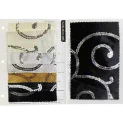 Swirl Sequins Taffeta Table Runner in White and Black