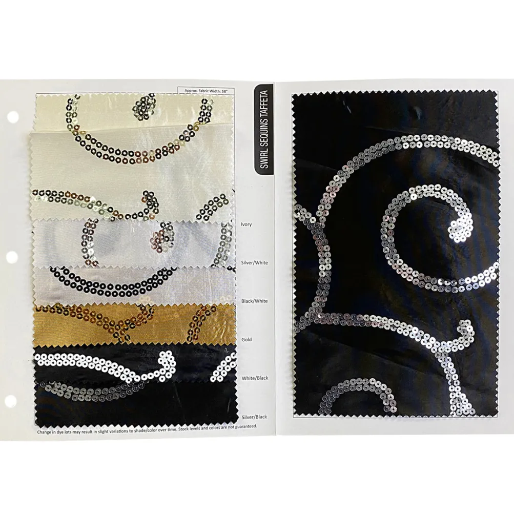 Swirl Sequins Taffeta Table Runner in White and Black