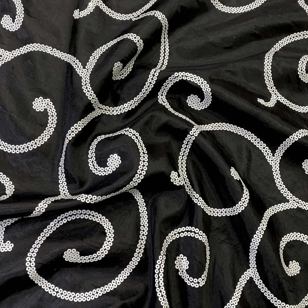 Swirl Sequins Taffeta Table Runner in White and Black