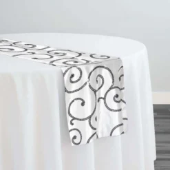 Swirl Sequins Taffeta Table Runner in Black and White