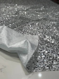 Taffeta Sequins Table Linen in Silver and White