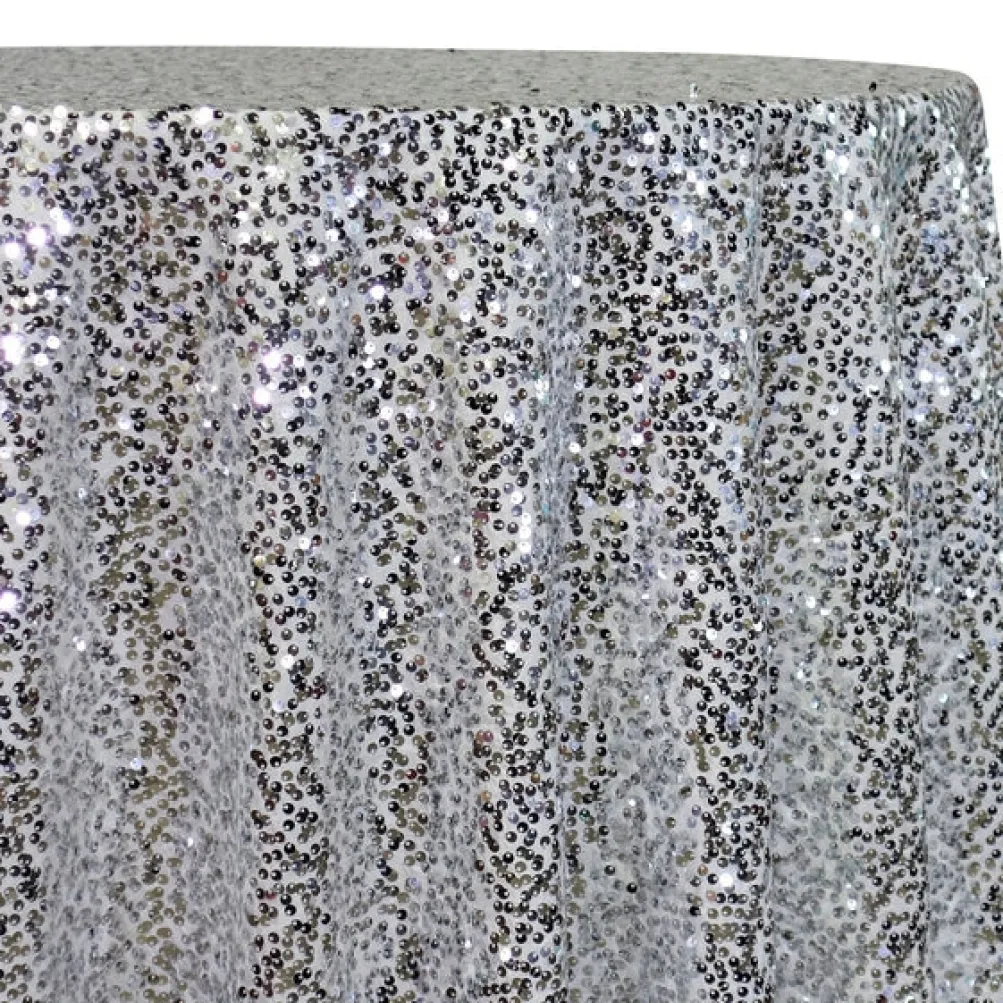 Taffeta Sequins Table Linen in Silver and White
