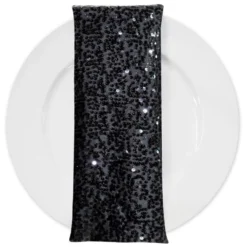 Taffeta Sequins (w/ Poly Lining) Table Napkin in Black