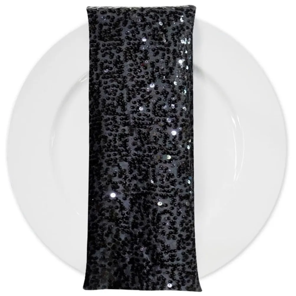 Taffeta Sequins (w/ Poly Lining) Table Napkin in Black