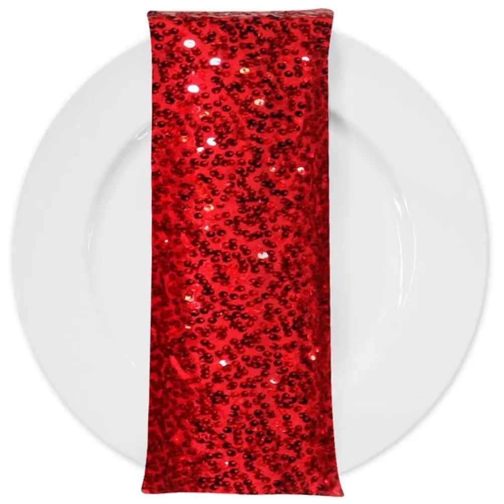 Taffeta Sequins (w/ Poly Lining) Table Napkin in Red
