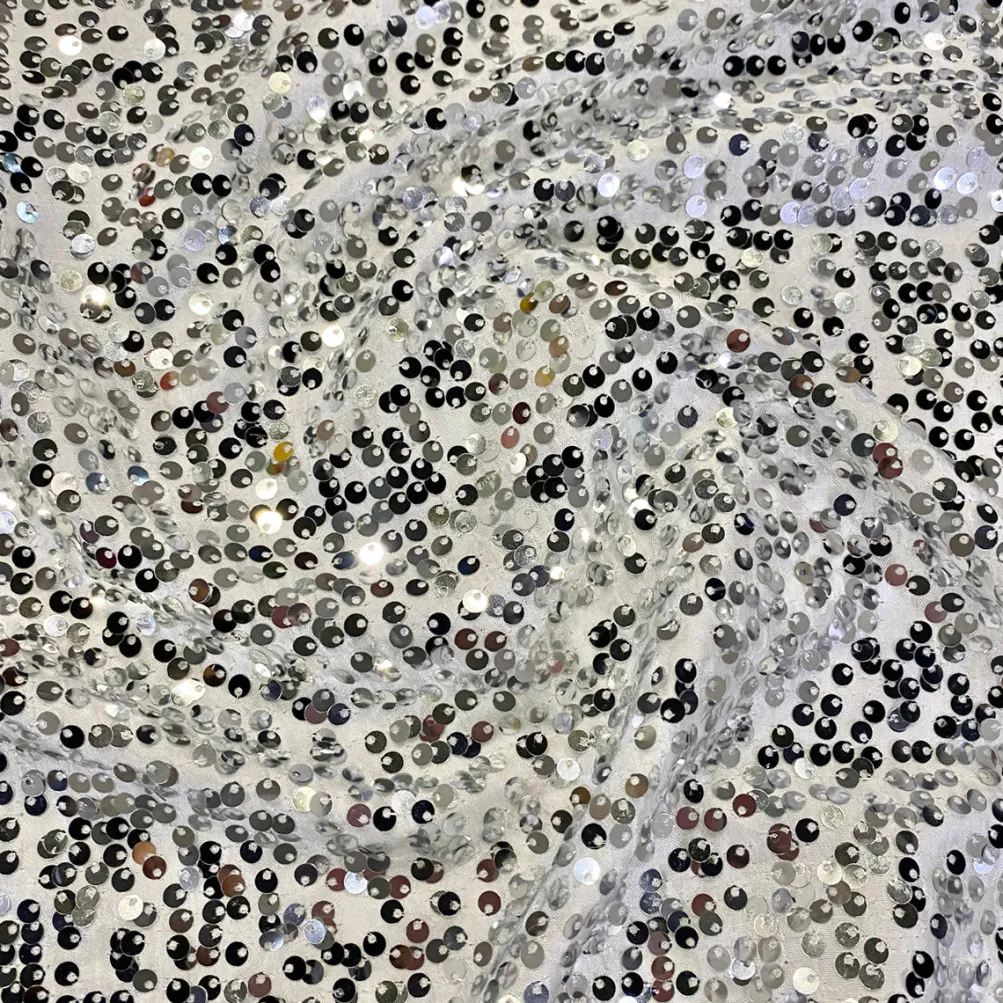 Taffeta Sequins (w/ Poly Lining) Table Napkin in Silver on White