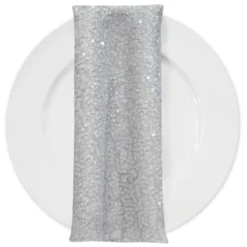 Taffeta Sequins (w/ Poly Lining) Table Napkin in White