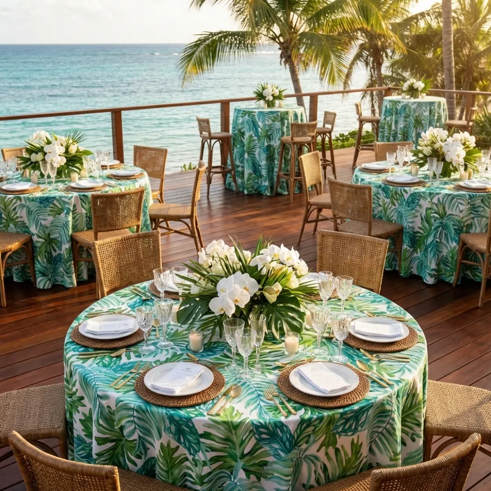 Tropical Print (Dupioni) Table Linen in Green