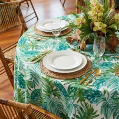 Tropical Print (Dupioni) Table Linen in Green