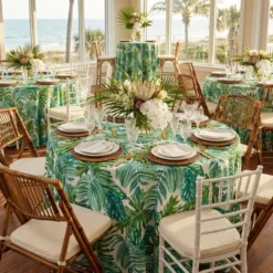 Tropical Print (Dupioni) Table Linen in Green