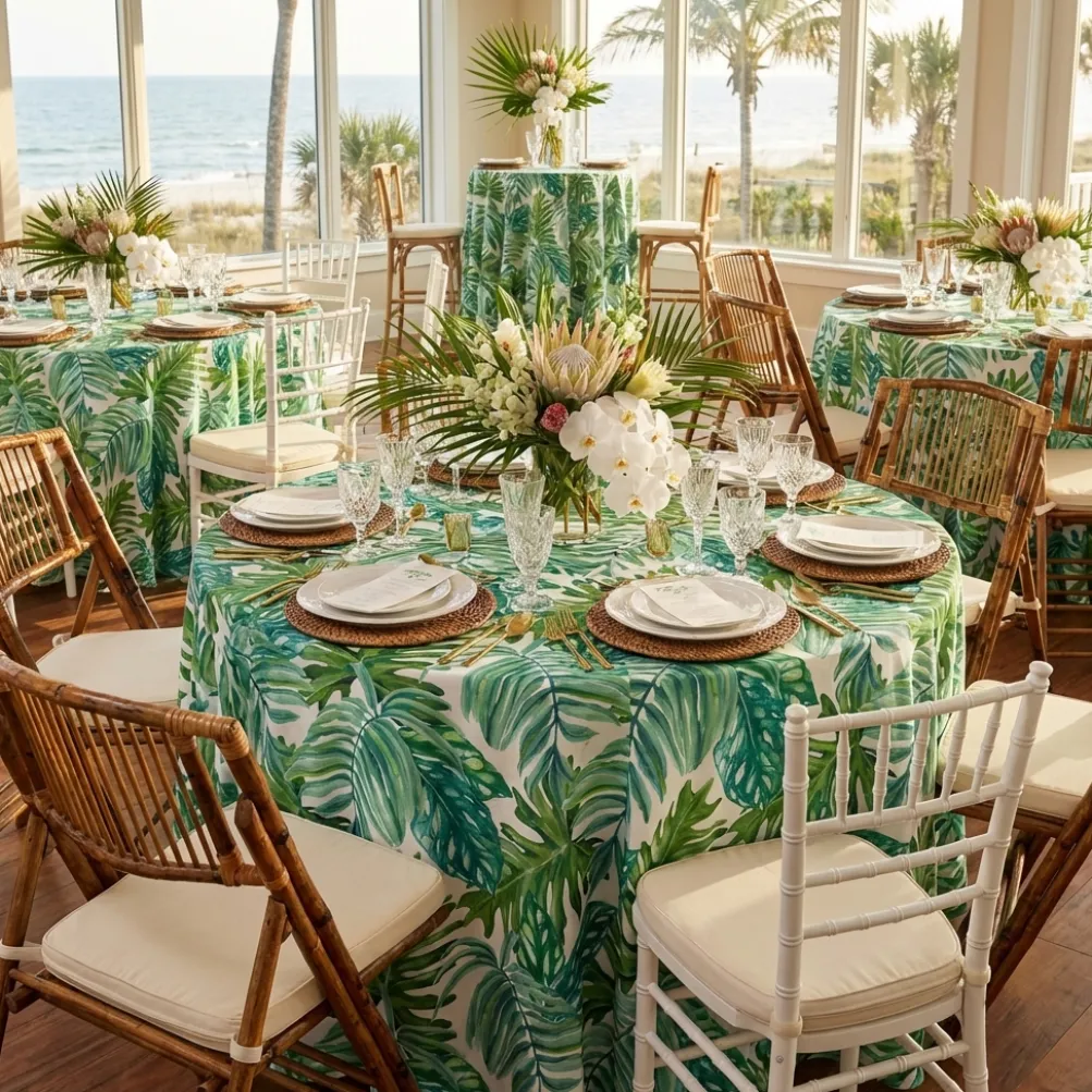 Tropical Print (Dupioni) Table Linen in Green