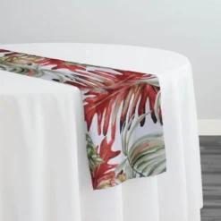 Tropical Print (Dupioni) Table Runner in Red